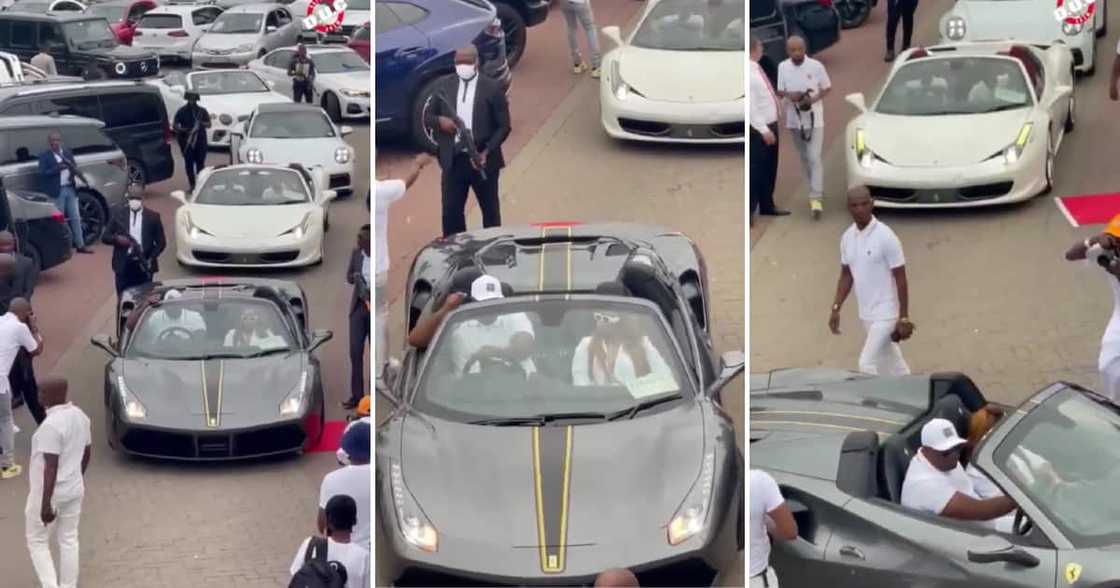 Some heavily armed men accompanied fancy supercars.