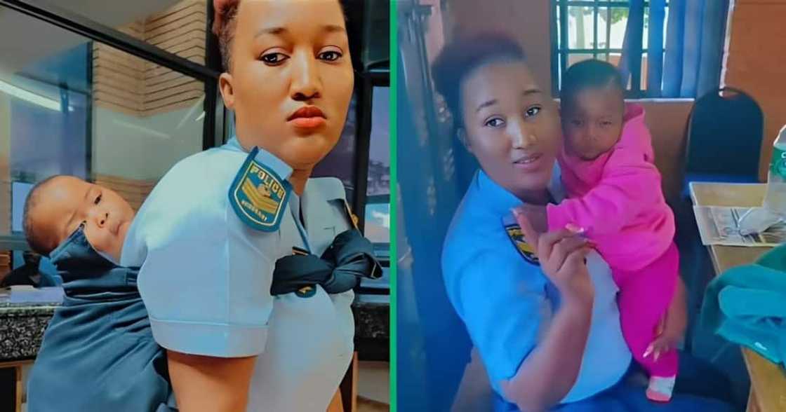A TikTok video shows a cop caring for an abandoned baby at the police station. A TikTok video shows a cop caring for an abandoned baby at the police station.