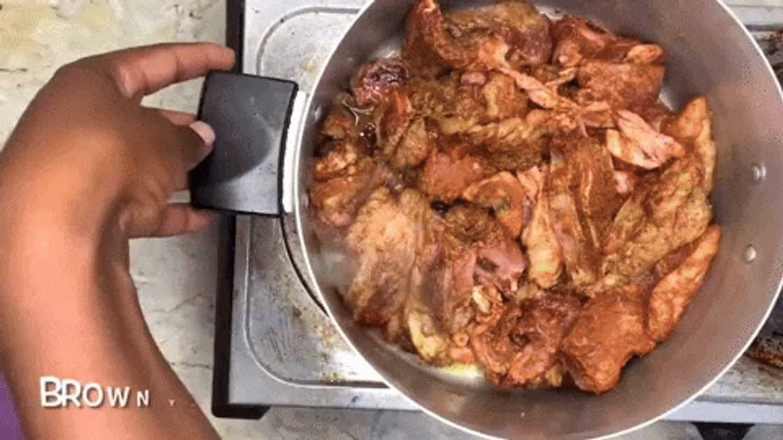 Browning the meat Browning the meat