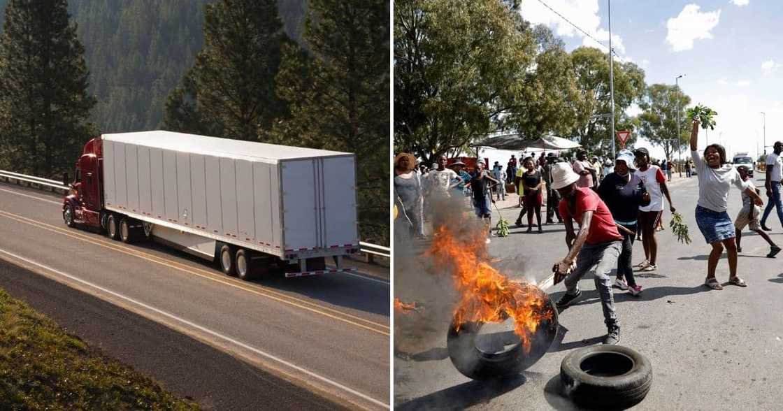 Violent protests, Mooi River, KZN, cars, trucks, stoned