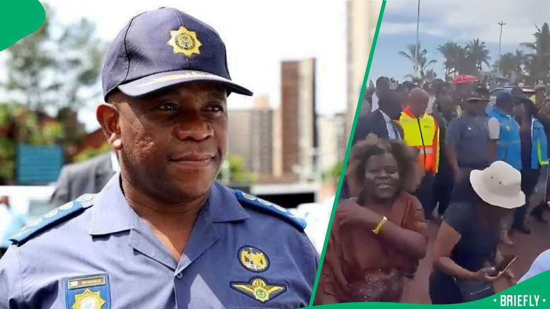 Beachgoers followed the general who was with KZN Premier Thami Ntuli, taking pictures of him Beachgoers followed the general who was with KZN Premier Thami Ntuli, taking pictures of him