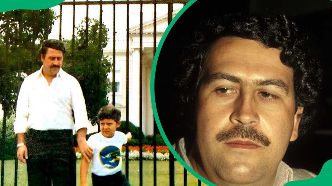 Pablo Escobar in Washington DC with his son (L). Pablo Escobar in Columbia (R). Pablo Escobar in Washington DC with his son (L). Pablo Escobar in Columbia (R).