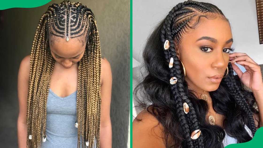 Fulani braids with shell accessories