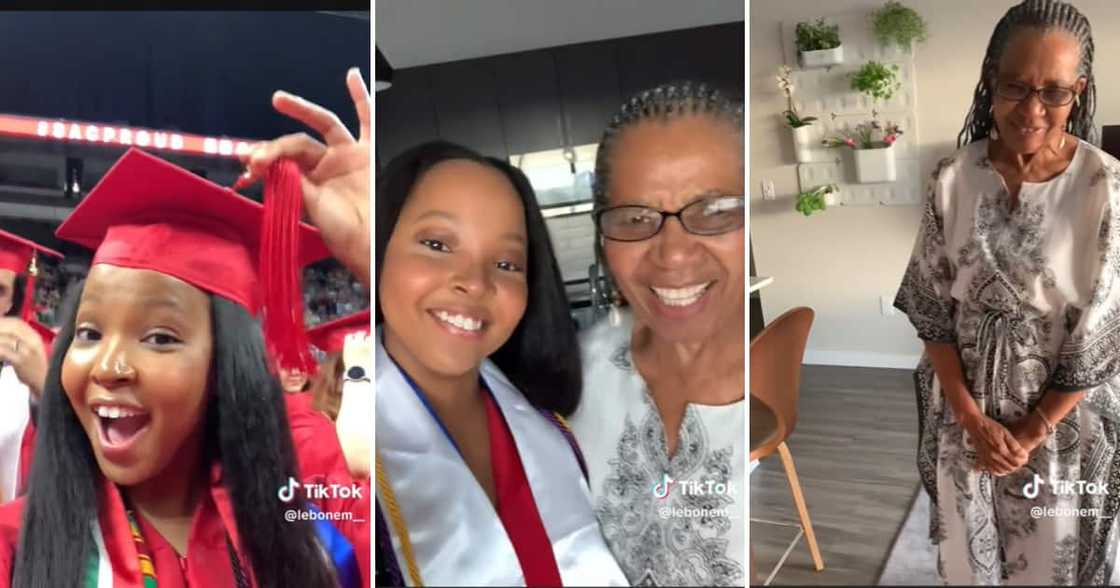 Girl graduates, and grandmother is proud Girl graduates, and grandmother is proud