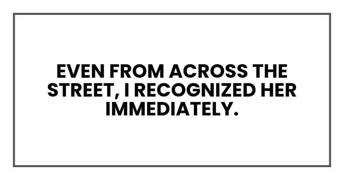 Even from across the street, I recognized her immediately. Even from across the street, I recognized her immediately.