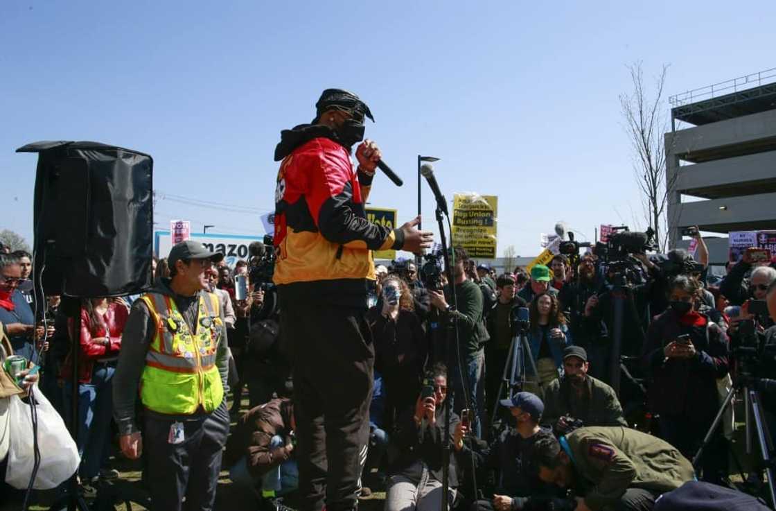 Amazon Labor Union leader Christian Smalls appeared at a rally in April in New York City