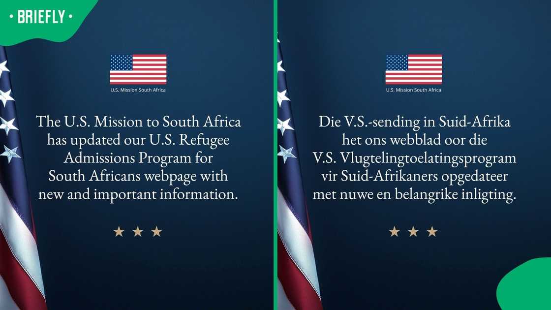 A poster showing an update for US refugee applicants.