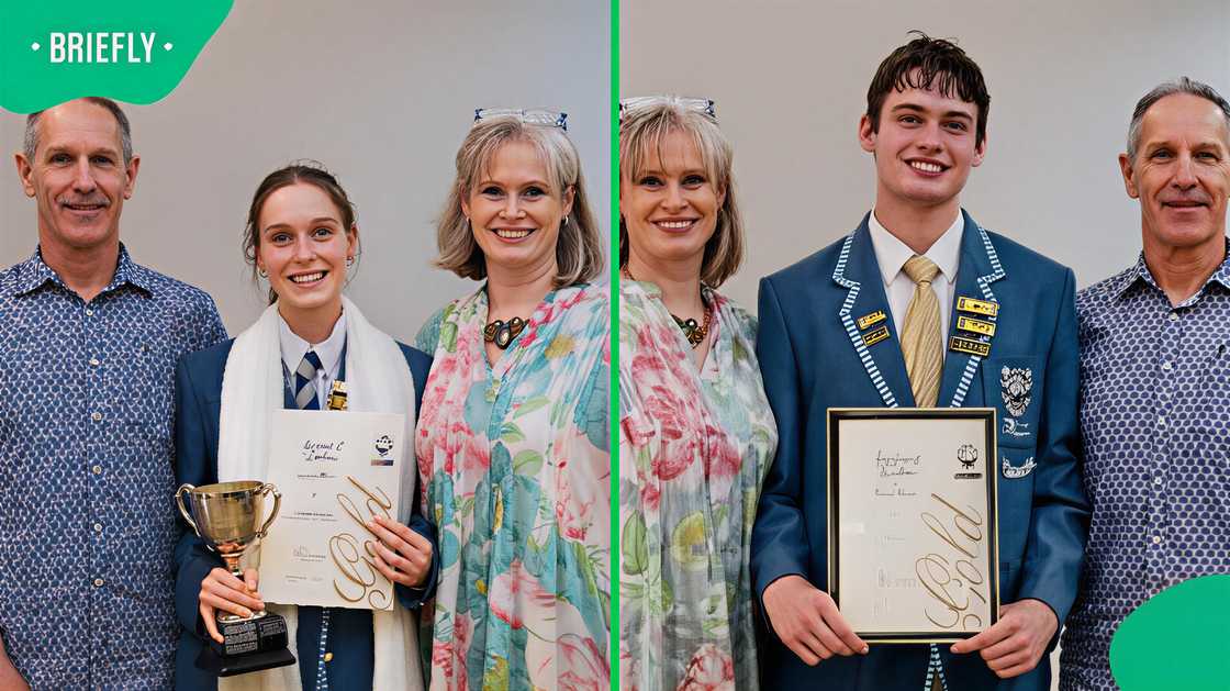 Twins from Reddam House Umhlanga posed in a picture with their parents after achieving 16 distinctions in Matric 2025. Twins from Reddam House Umhlanga posed in a picture with their parents after achieving 16 distinctions in Matric 2025.