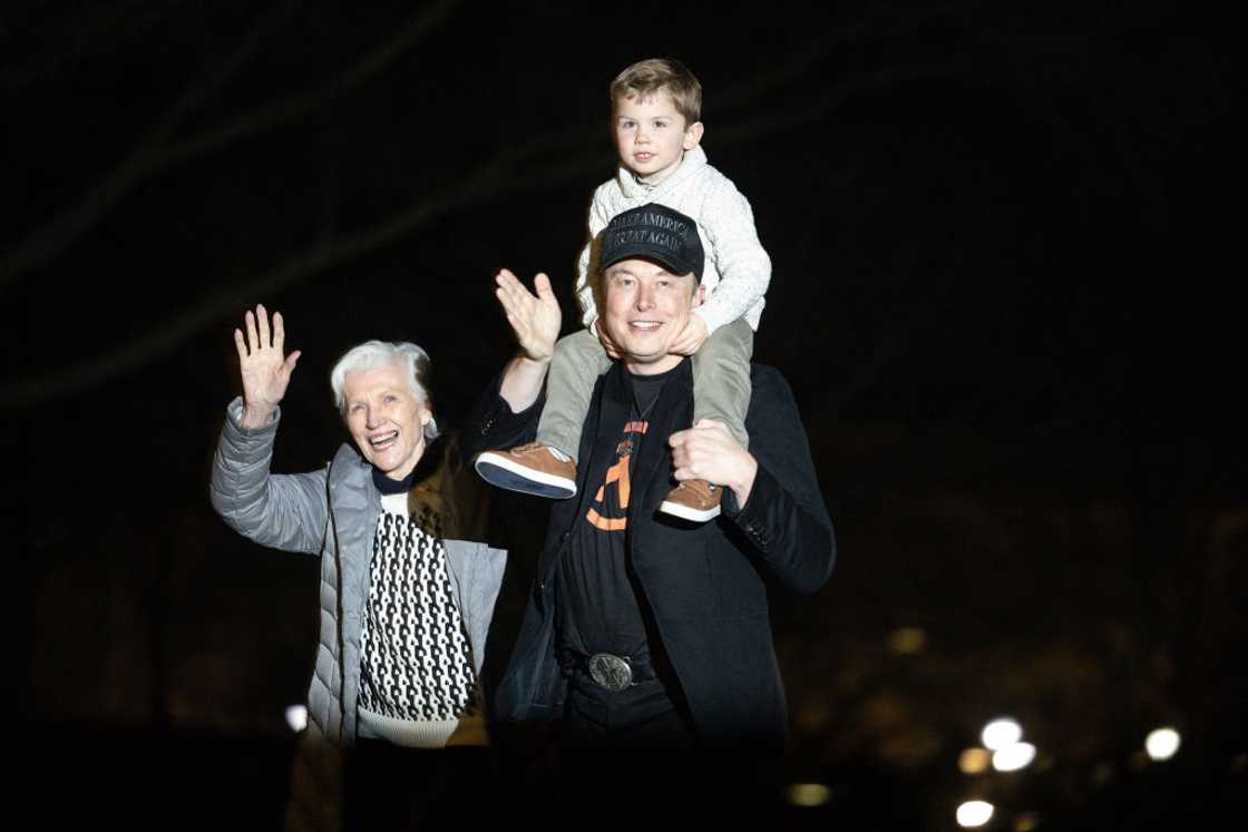 Tesla and SpaceX CEO Elon Musk, his son, and his mother, Maye Musk