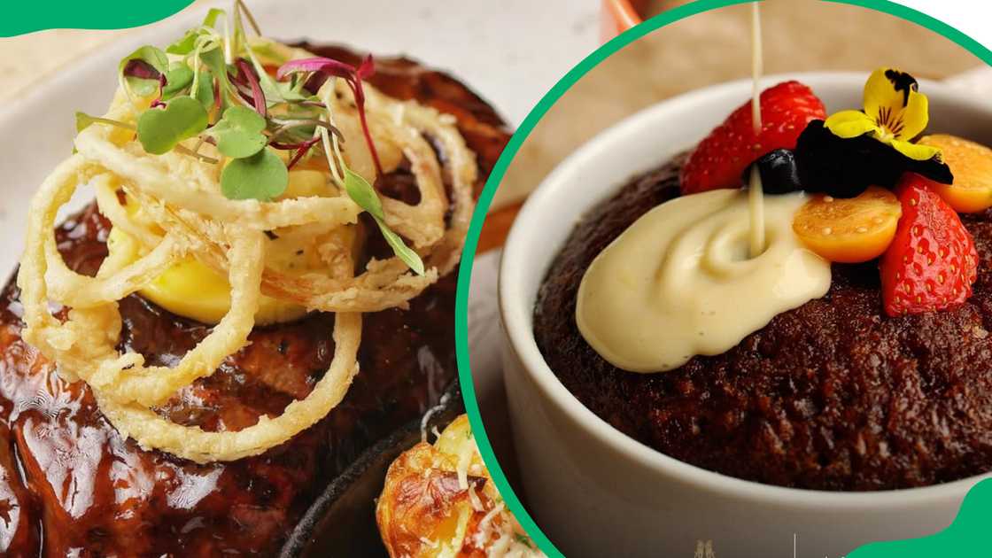 Grilled steak (L). Dessert (R)
