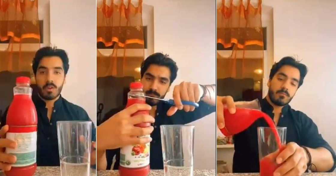 South Africans are left divided as they react to a video of a man seen opening a bottle on social media. Image: @1hekma_/Twitter South Africans are left divided as they react to a video of a man seen opening a bottle on social media. Image: @1hekma_/Twitter