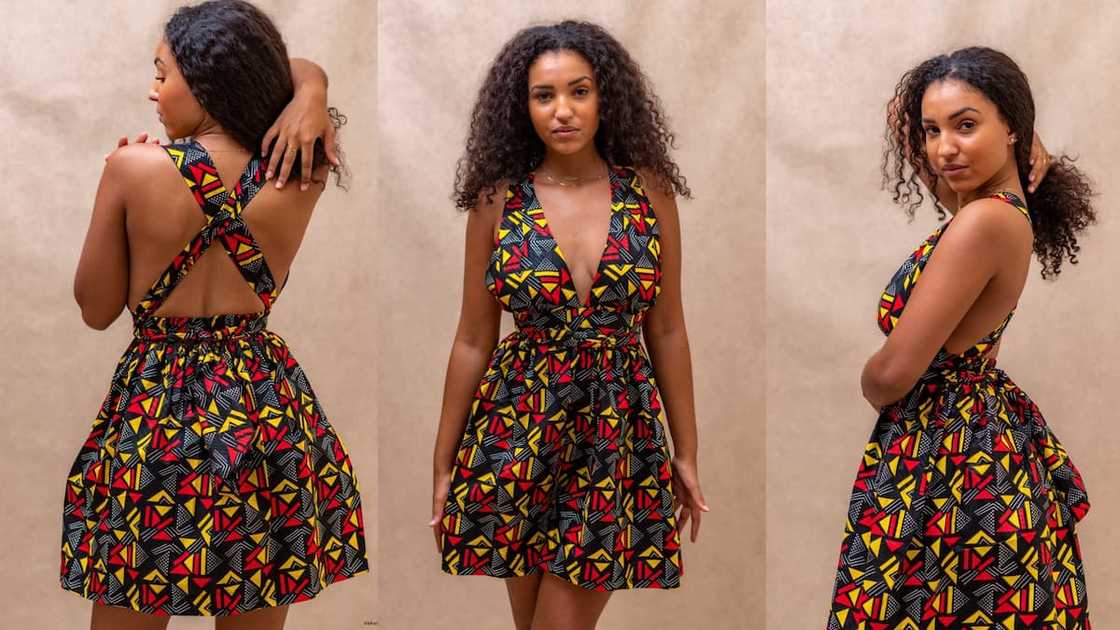 Backless flared gown with a plunging front neckline Backless flared gown with a plunging front neckline