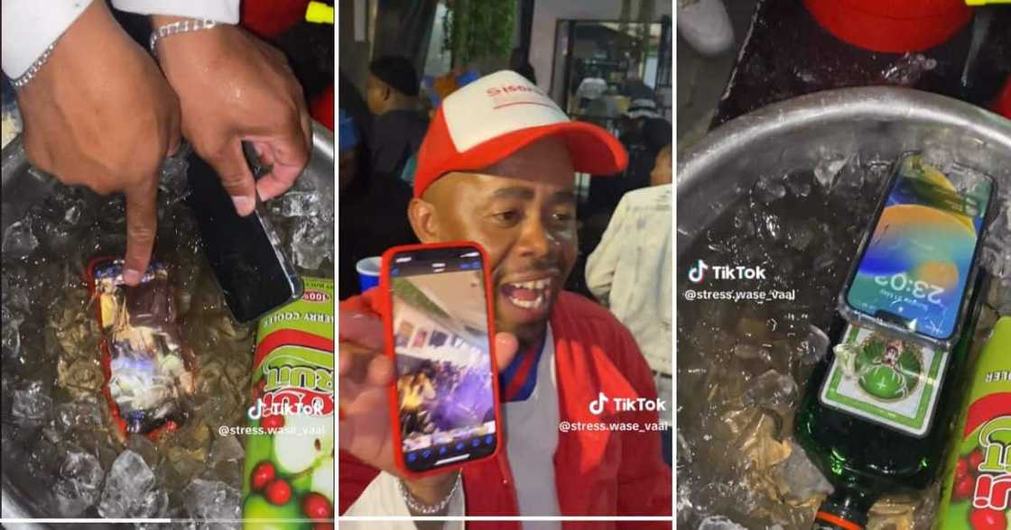 of friends from Vaal submerging their iPhones in an ice bucket of friends from Vaal submerging their iPhones in an ice bucket