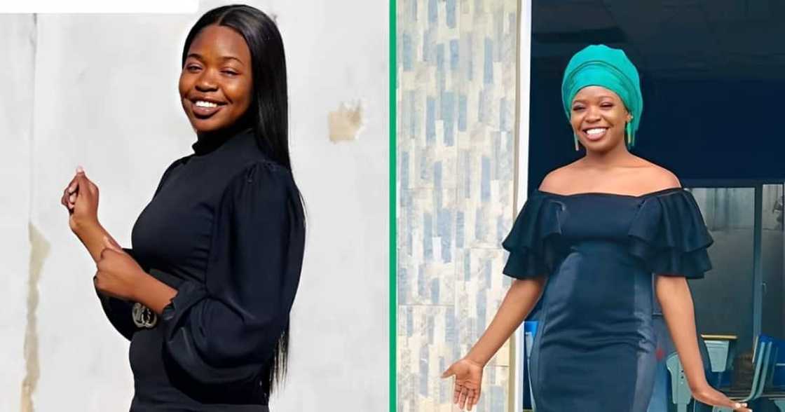 A TikTok video shows a young lady trying on a wedding dress. A TikTok video shows a young lady trying on a wedding dress.