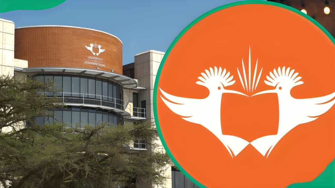 University of Johannesburg administration block and official logo University of Johannesburg administration block and official logo