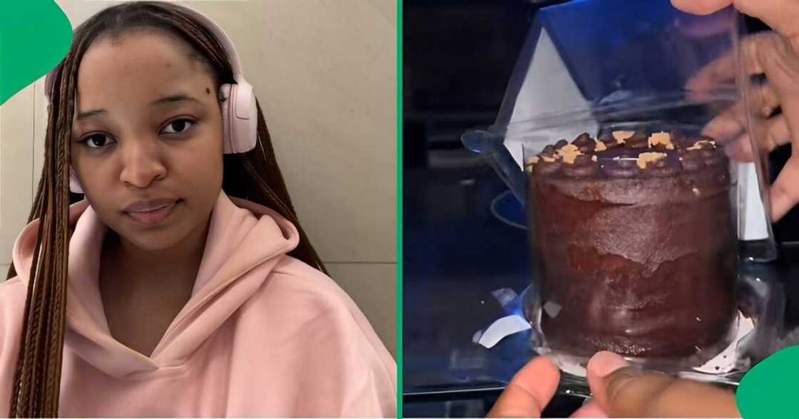 A TikTok video shows a woman rating the viral Woolworths cake that costs R100.