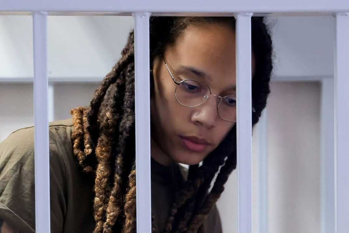 Griner was placed in a defendants' cage for the court hearing in Khimki, outside Moscow Griner was placed in a defendants' cage for the court hearing in Khimki, outside Moscow