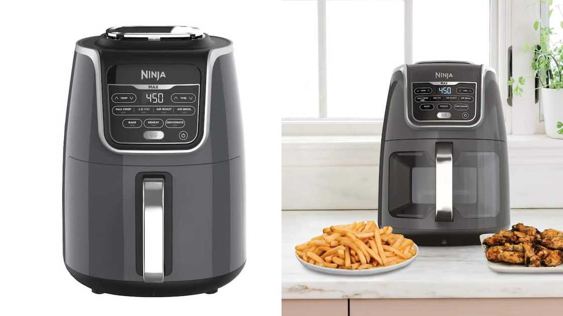 The Ninja Air Fryer Max XL on a kitchen countertop The Ninja Air Fryer Max XL on a kitchen countertop