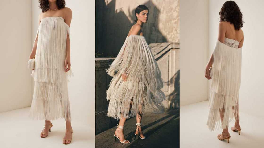 Off-shoulder fringed mini Off-shoulder fringed mini