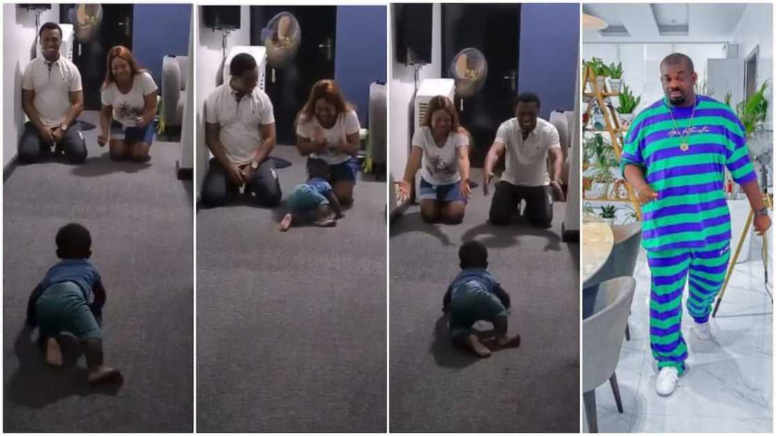 Funny moment baby chooses mum over dad in viral video as he crawls to her, Don Jazzy reacts Funny moment baby chooses mum over dad in viral video as he crawls to her, Don Jazzy reacts