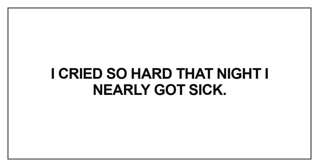 I cried so hard that night I nearly got sick I cried so hard that night I nearly got sick