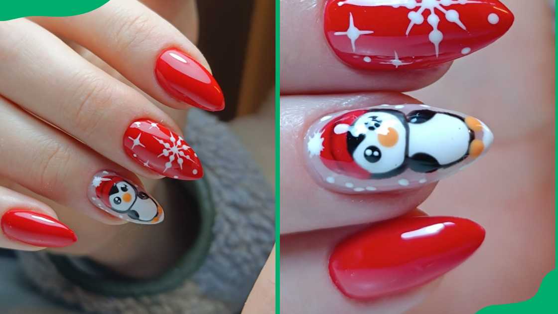 Penguin designed Christmas nails