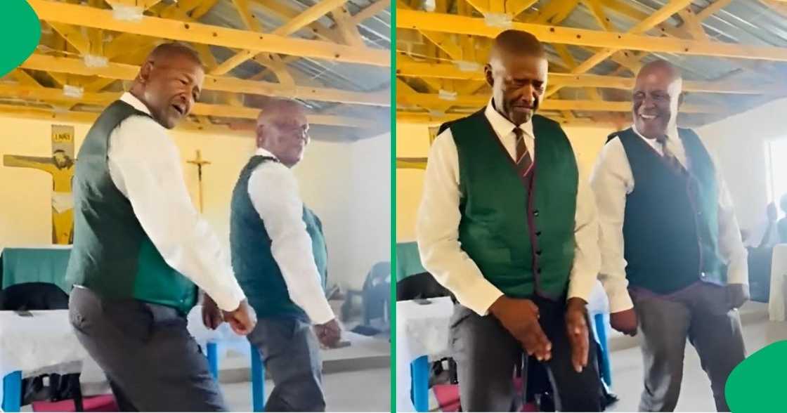 Two older gentlemen did a viral TikTok dance challenge at church. Two older gentlemen did a viral TikTok dance challenge at church.