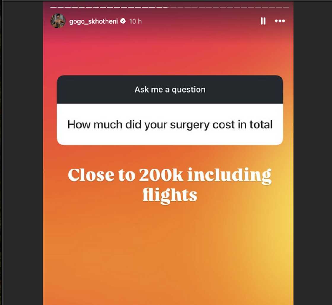Gogo Skhotheni opened up about how much she spent for her cosmetic procedure Gogo Skhotheni opened up about how much she spent for her cosmetic procedure