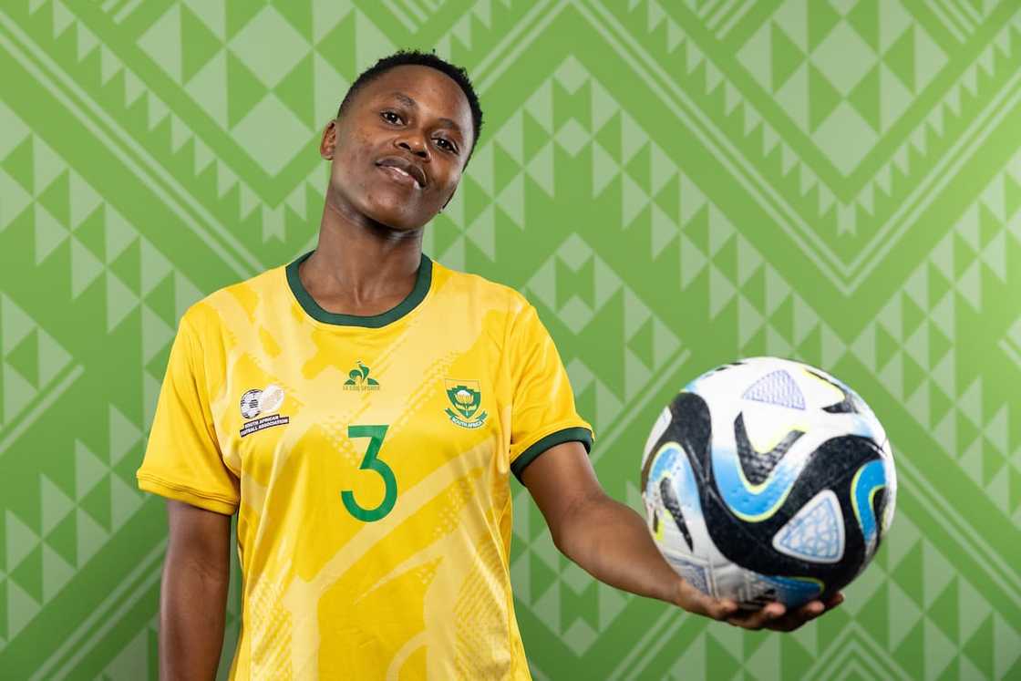 SA Defender Bongeka Gamede poses for a photo during the official FIFA WWC Australia & New Zealand 2023 portrait session.