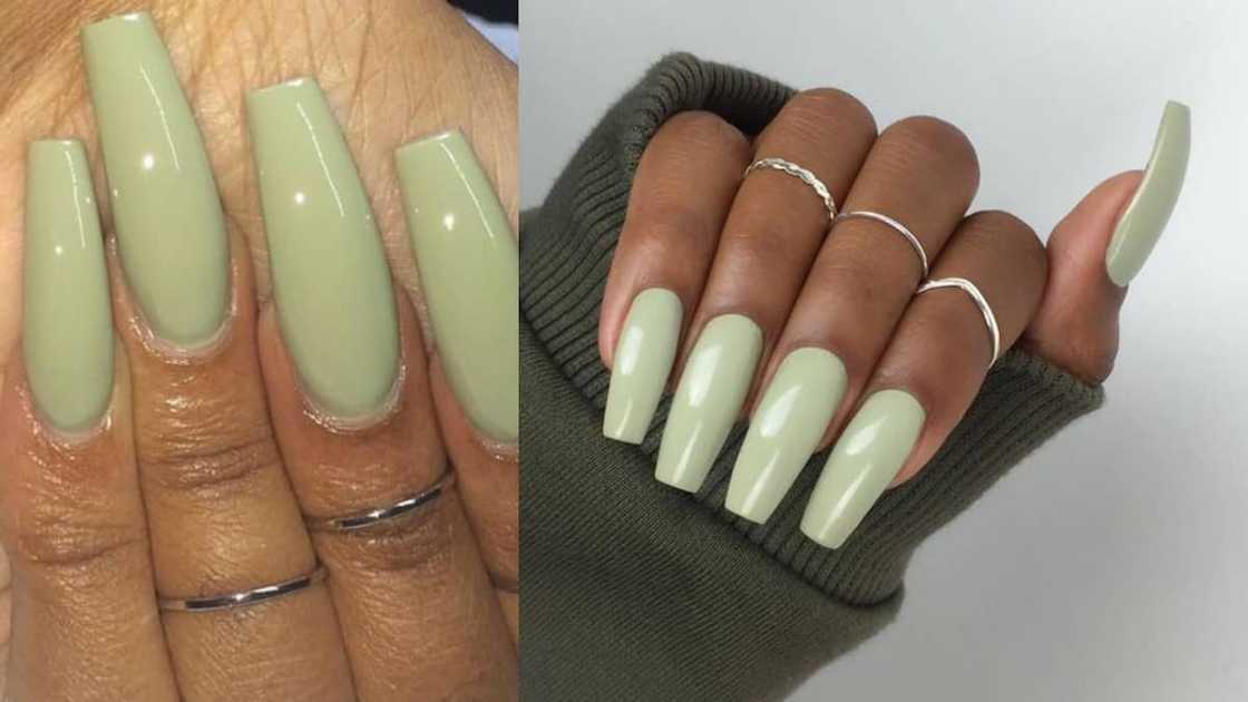 Stylish lime green coffin nails on black skin Stylish lime green coffin nails on black skin