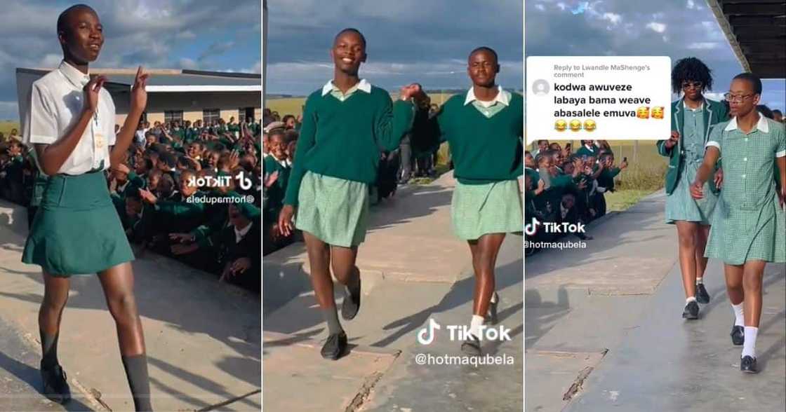 School boys wear girl's uniform School boys wear girl's uniform