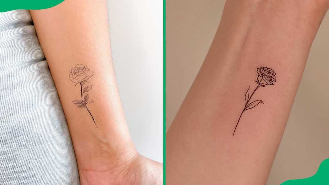 Fine line rose tattoo