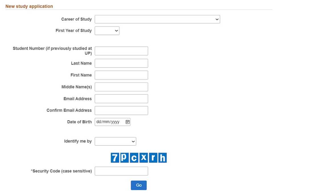 A screenshot of UP online application form