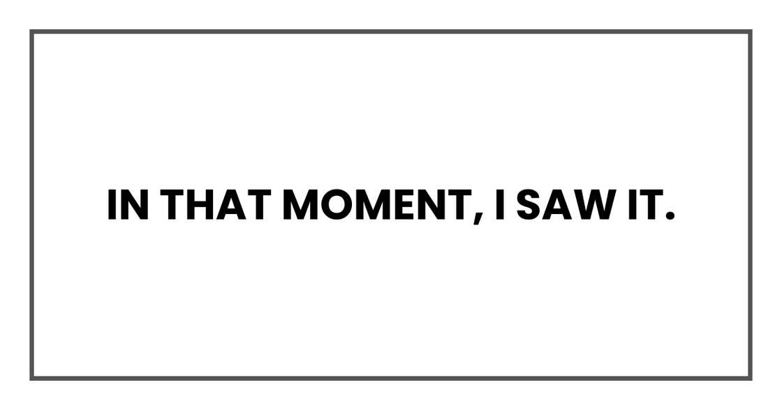In that moment, I saw it. In that moment, I saw it.