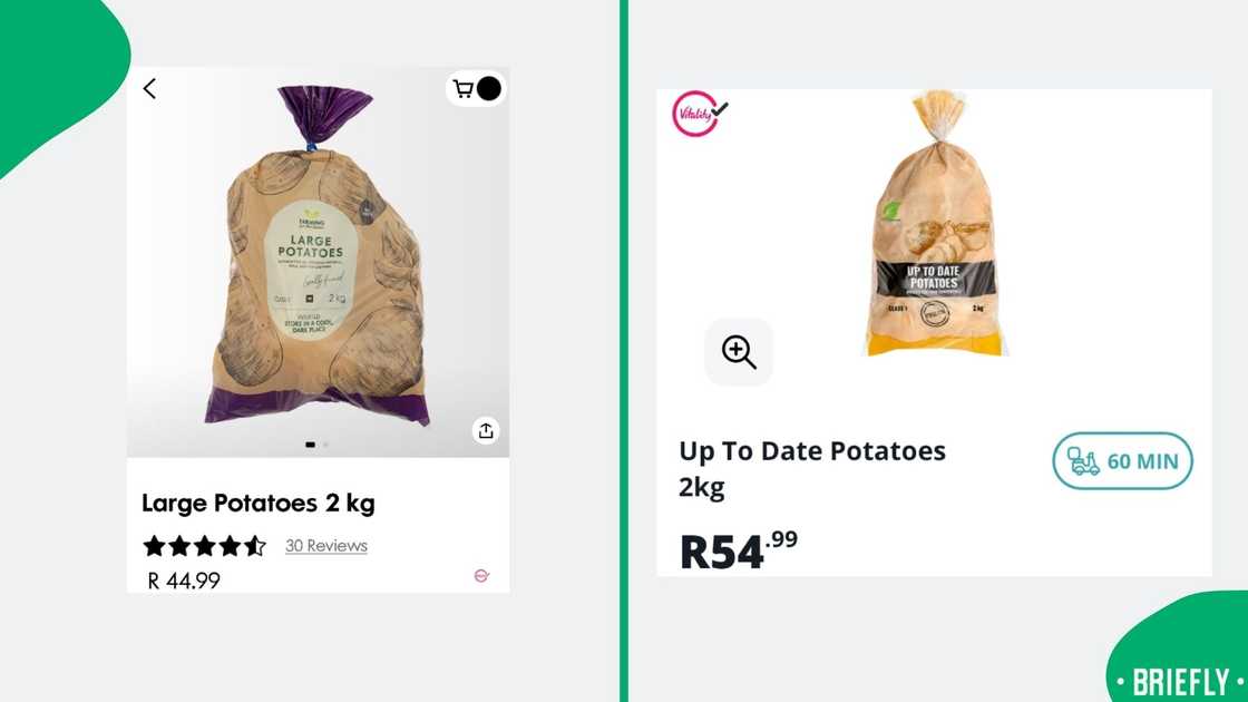 Snaps of potatoes from Woolworths and Checkers Snaps of potatoes from Woolworths and Checkers