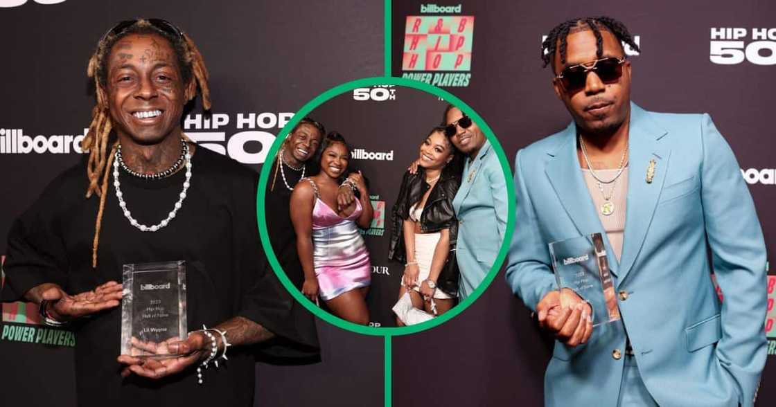 Lil Wayne and Nas pose with their daughters. Lil Wayne and Nas pose with their daughters.
