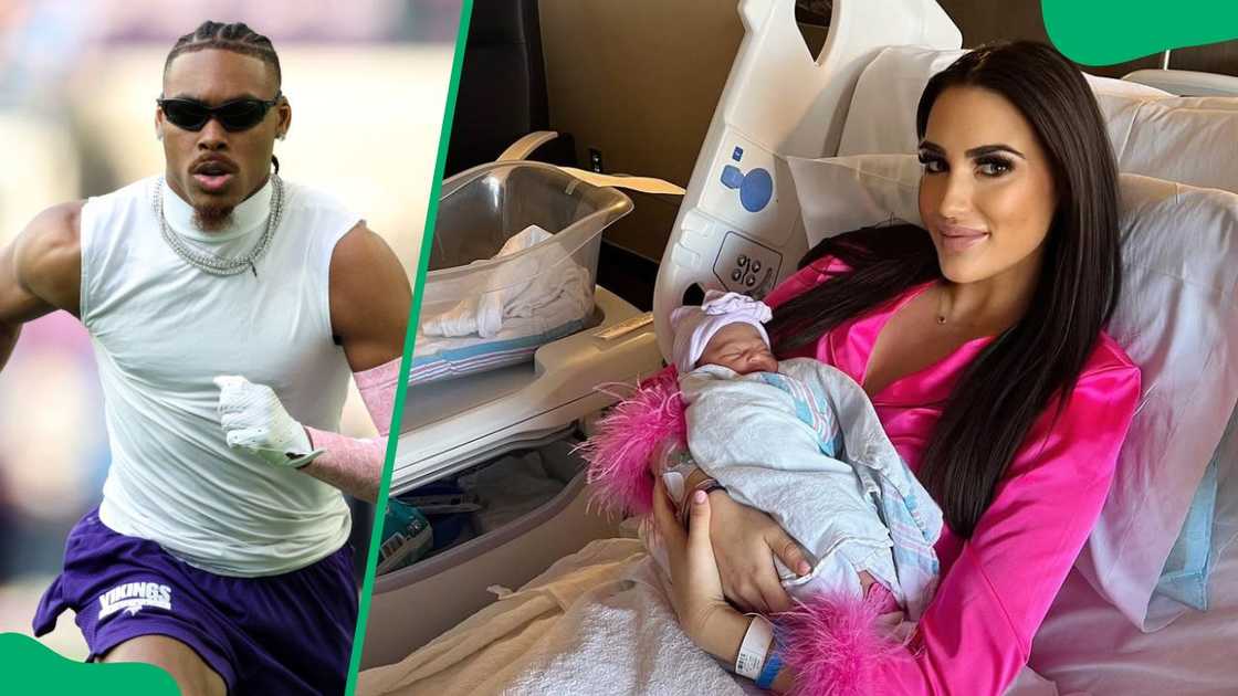Jefferson at a 2024 match against the Detroit Lions (L). Andrea Galea with their daughter, Stella (R) Jefferson at a 2024 match against the Detroit Lions (L). Andrea Galea with their daughter, Stella (R)