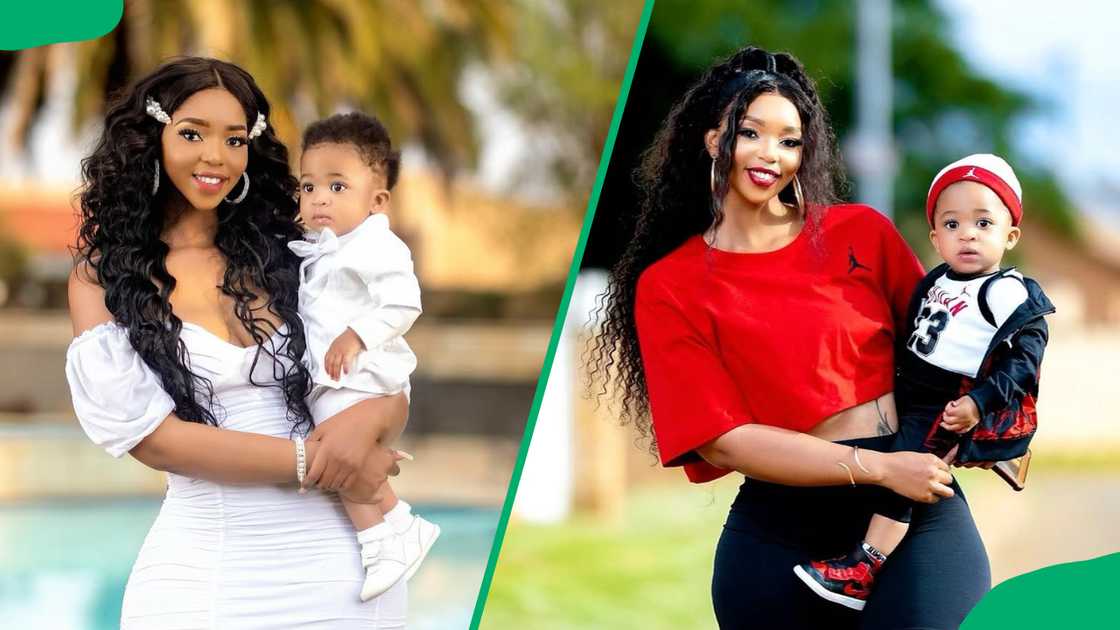 Kim Kholiwe carrying her son Kim Kholiwe carrying her son