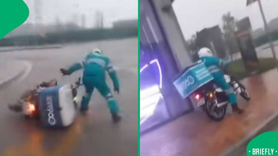 The image on the right captured another delivery driver standing on the side