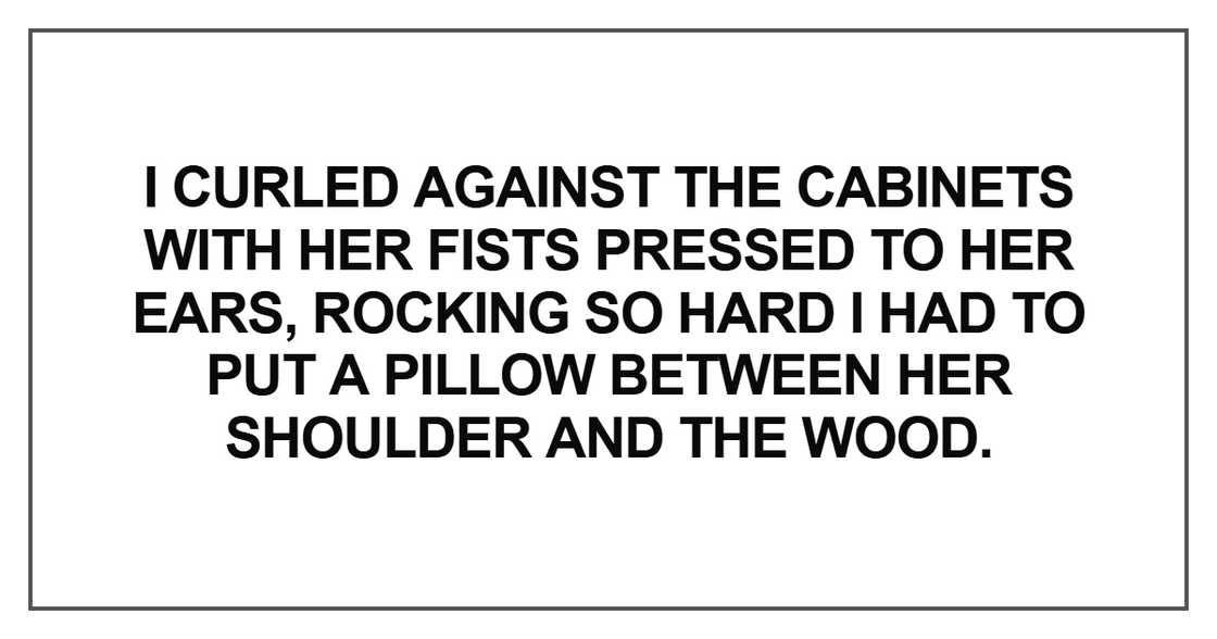I curled against the cabinets with her