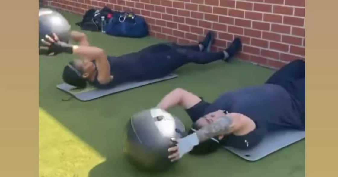 Keeping fit: Connie and Ali Ferguson partake in a tough workout routine Keeping fit: Connie and Ali Ferguson partake in a tough workout routine