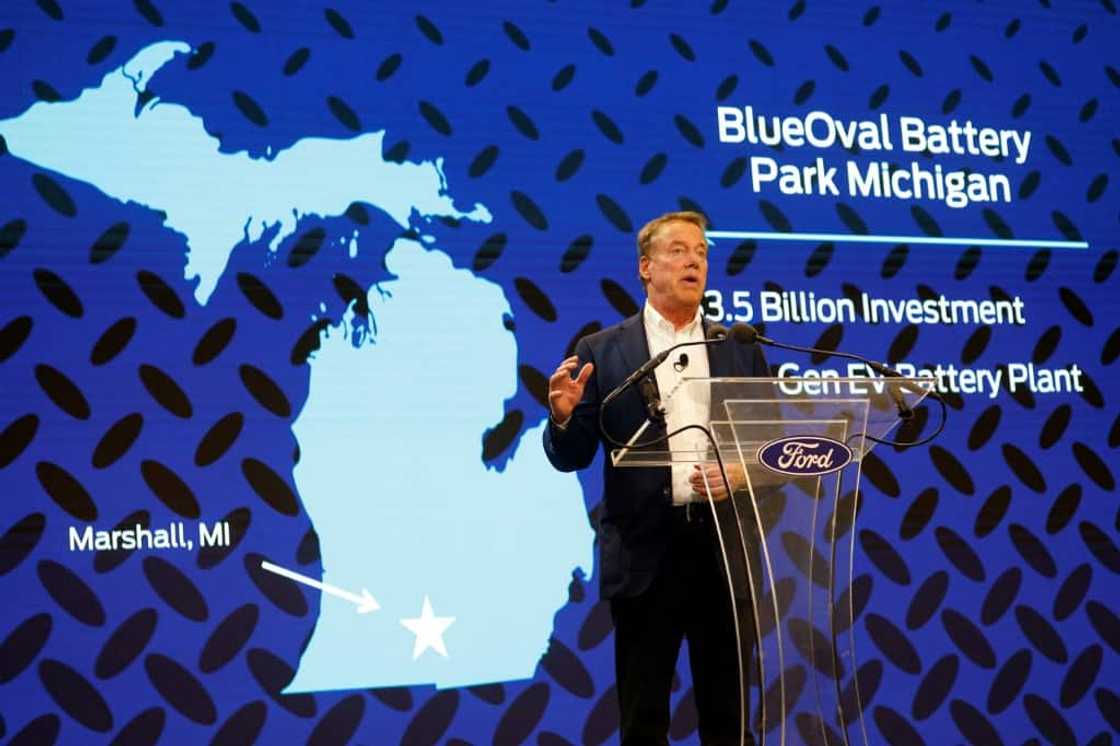 Bill Ford, Executive Chairman of Ford Motor Company, announces at a press conference that Ford will be partnering with the world's largest battery company, a China-based company called Contemporary Amperex Technology, to create an electric-vehicle battery plant in Marshall, Michigan Bill Ford, Executive Chairman of Ford Motor Company, announces at a press conference that Ford will be partnering with the world's largest battery company, a China-based company called Contemporary Amperex Technology, to create an electric-vehicle battery plant in Marshall, Michigan