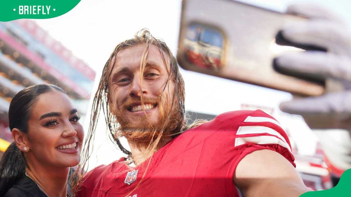 George and Claire Kittle during a 2023 preseason game at Levi's Stadium George and Claire Kittle during a 2023 preseason game at Levi's Stadium