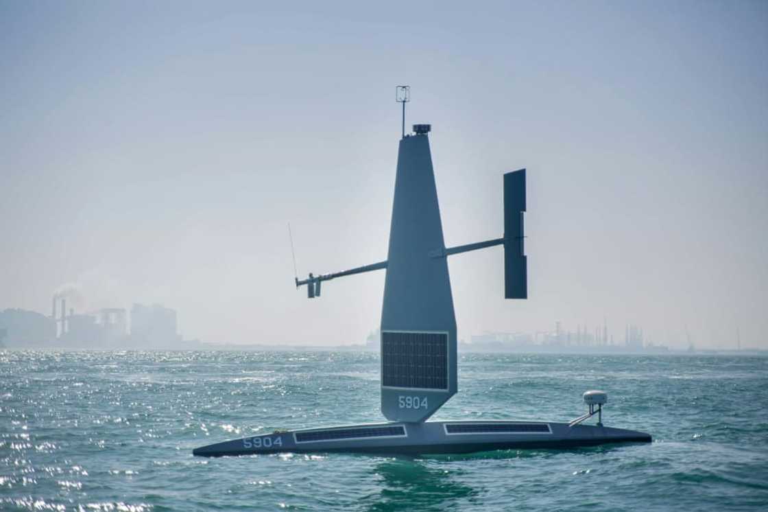 A US Navy Saildrone Explorer unmanned surface vessel (USV) or naval drone in the Arabian Gulf off Bahrain’s coast. A US Navy Saildrone Explorer unmanned surface vessel (USV) or naval drone in the Arabian Gulf off Bahrain’s coast.