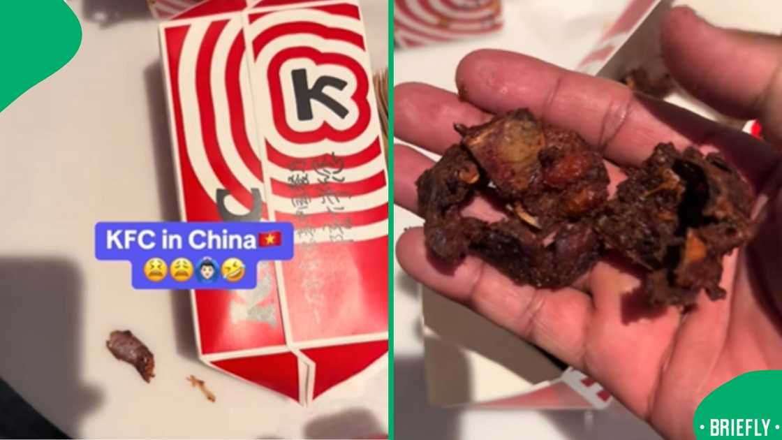 A screenshot showing the open takeaway box with the unexpected KFC meal that caught viewers’ attention