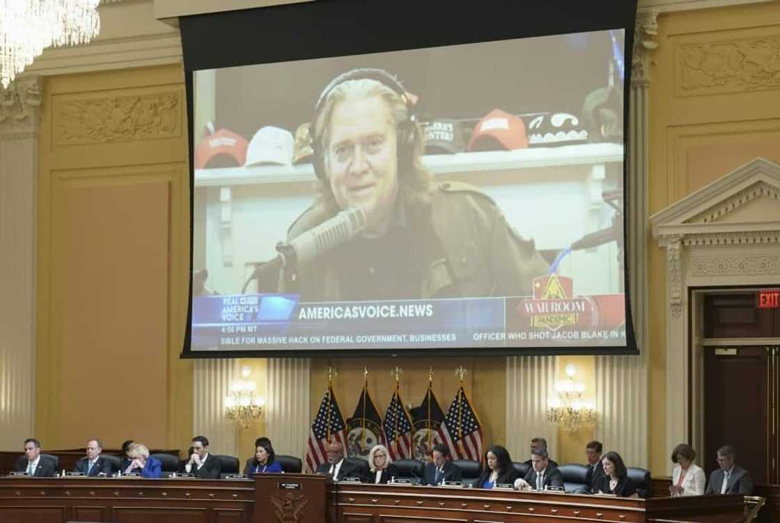 Former White House strategist Steve Bannon during a Congress committee hearing into the January 6th assault on Capitol Hill Former White House strategist Steve Bannon during a Congress committee hearing into the January 6th assault on Capitol Hill