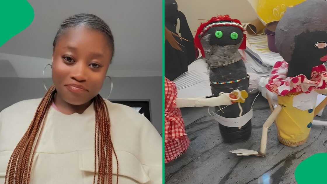 A teacher showed the unintentionally spooky puppets her Grade 9 learners made.