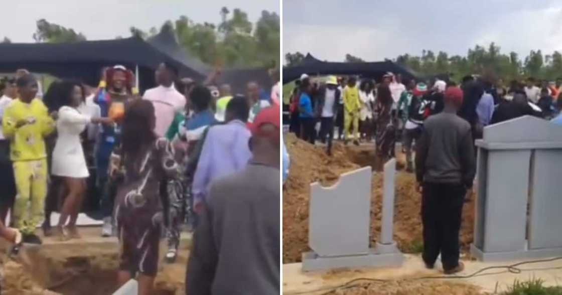 People grooving next to a fresh grave People grooving next to a fresh grave