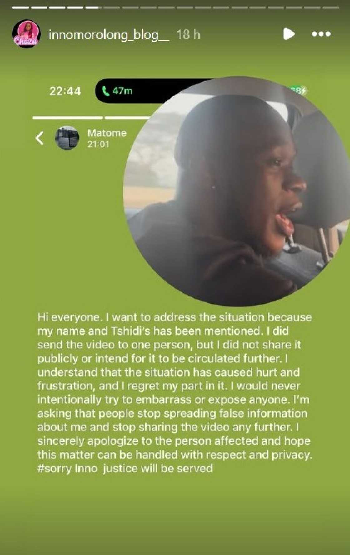 Inno Morolong's friend admits to sending video to one person