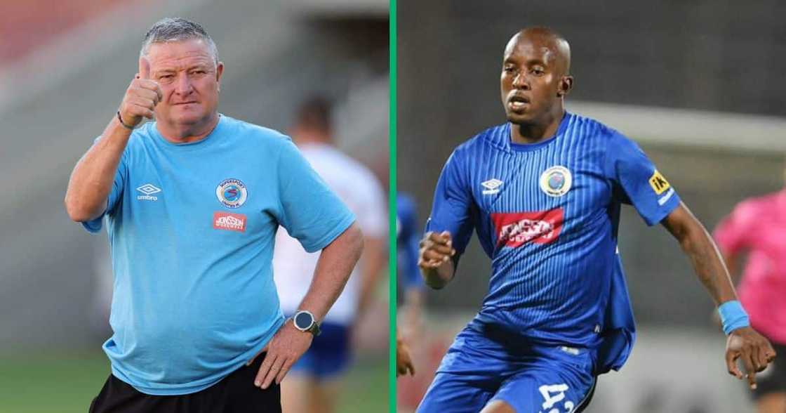 SuperSport United coach Gavin Hunt and defender Bilal Baloyi